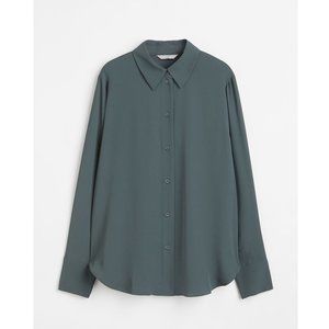 H&M Pointed-Collar Button Down Shirt Dark Green Size Small 1086131003